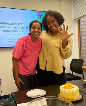 Larissa shows off her wedding ring. Dr. Swathi Nadakuduti pictured with Laissa.