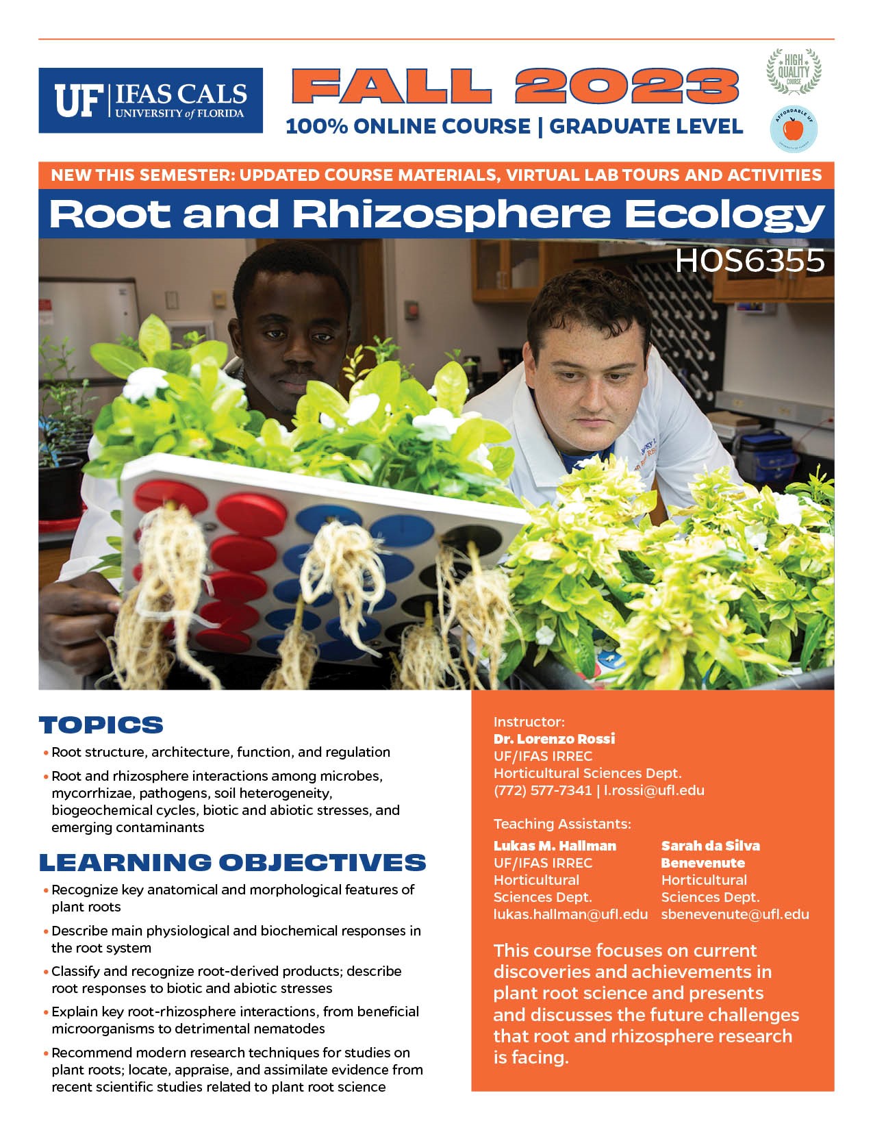 Flyer for the class HOS6355 Root and Rhizosphere Ecology