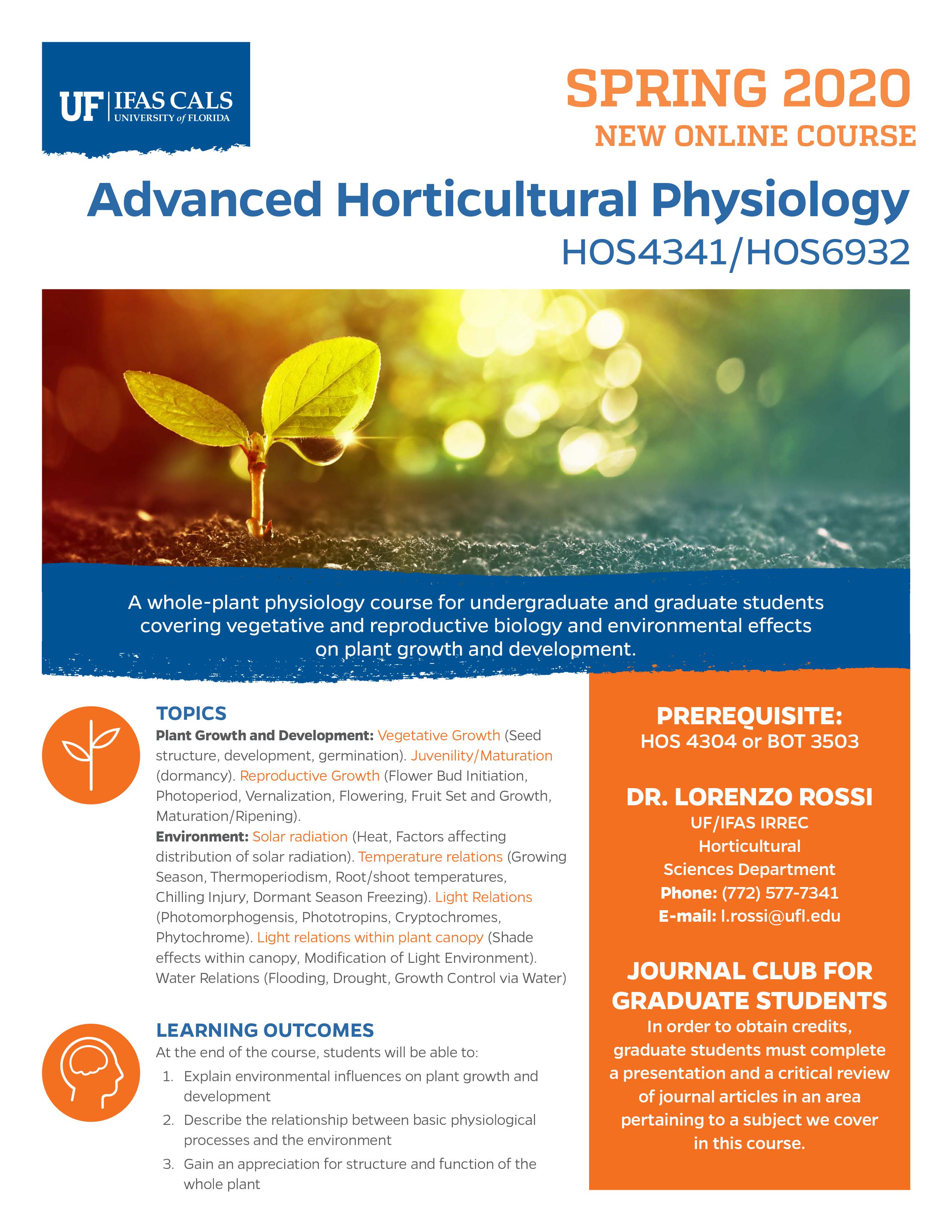 HOS4341/HOS6932 – Advanced Horticultural Physiology Flyer